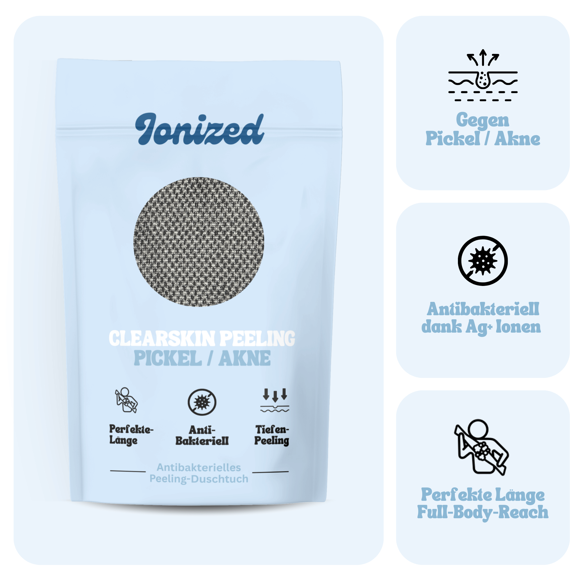 Ionized™ ClearSkin Peeling Duschtuch - Pickel / Akne