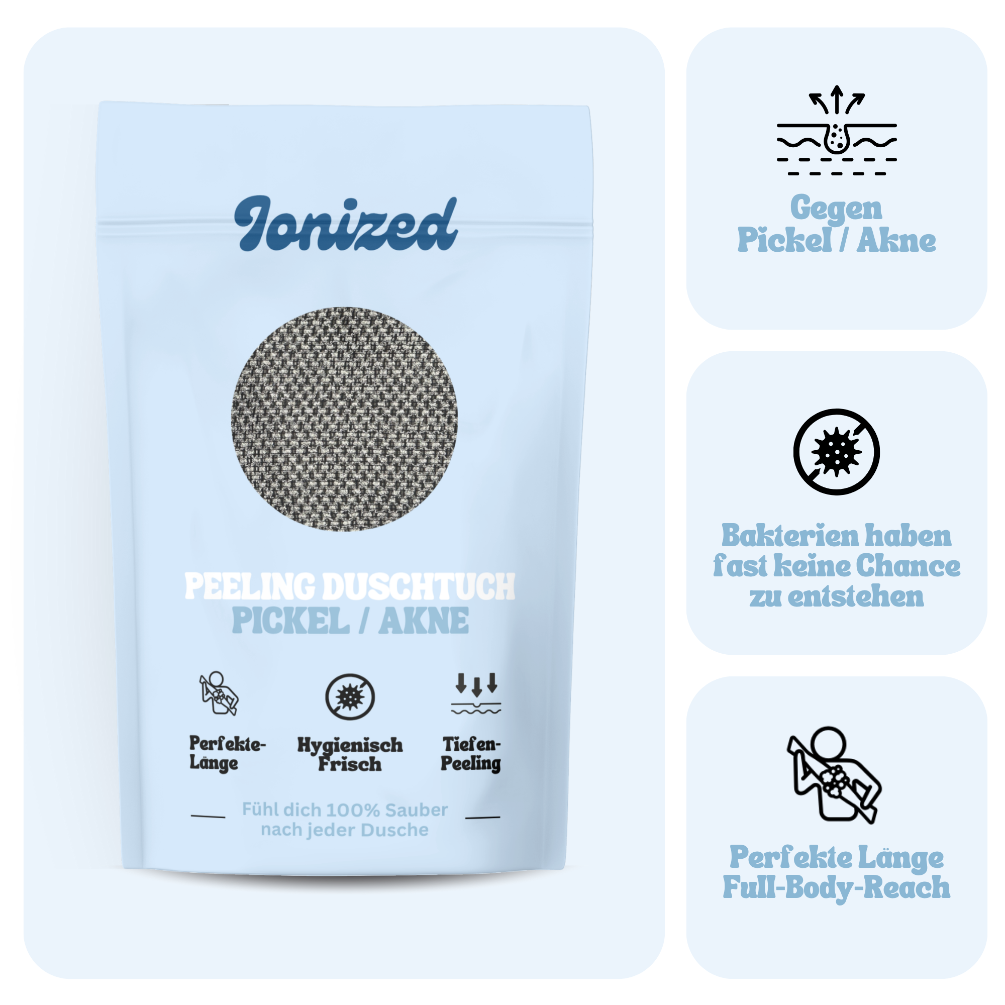 Ionized™ Peeling Duschtuch - Pickel / Akne