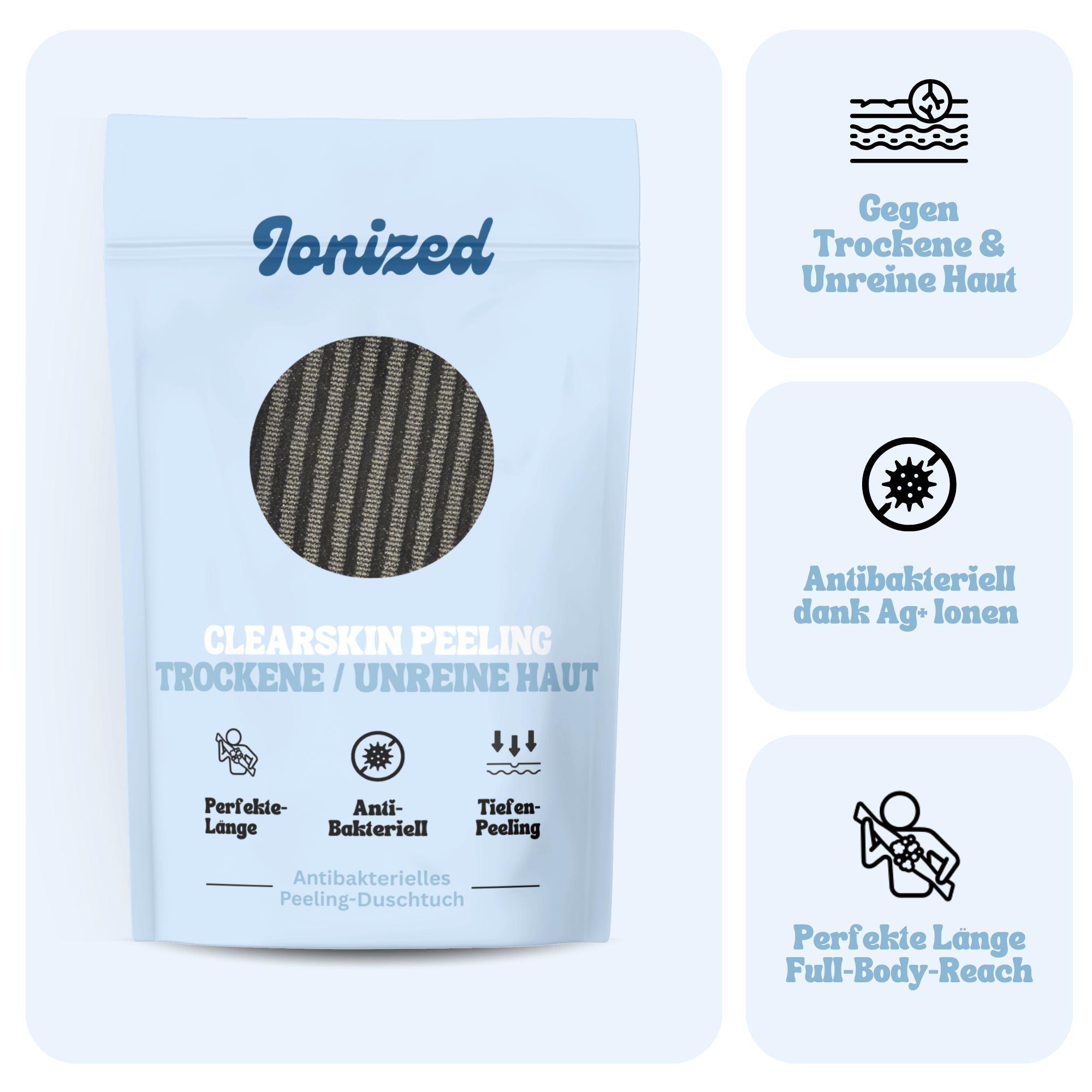 Ionized™ ClearSkin Peeling Duschtuch - Trockene & Unreine Haut